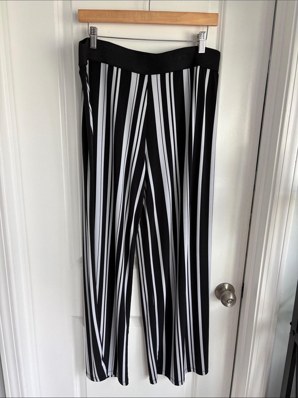 Alfani Brand Black & White Vertical Stripe Wide-Leg Pants